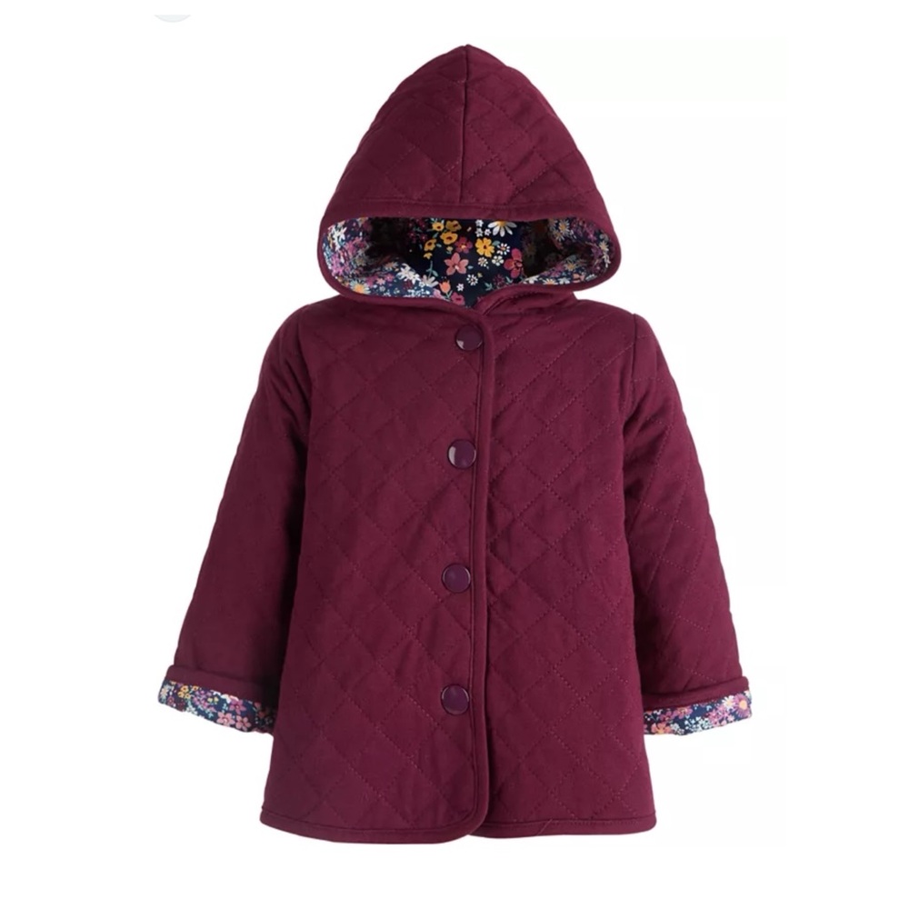 First Impressions Maroon Quilted Floral Jacket Baby Girl 0-3M